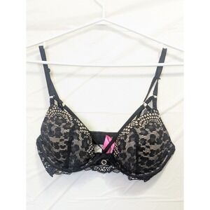 La Senza BEYOND SEXY Lace Overlay Plunge Bra Black Nude Size 34C